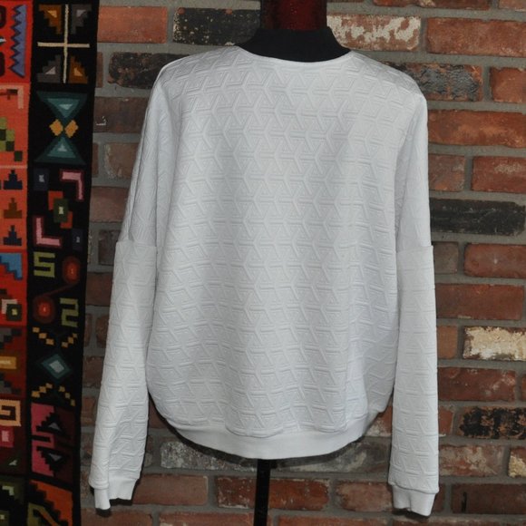 Adidas Trefoil Logo Originals White Sweater Textured, Mock Neck. Pull-over L - Picture 4 of 6